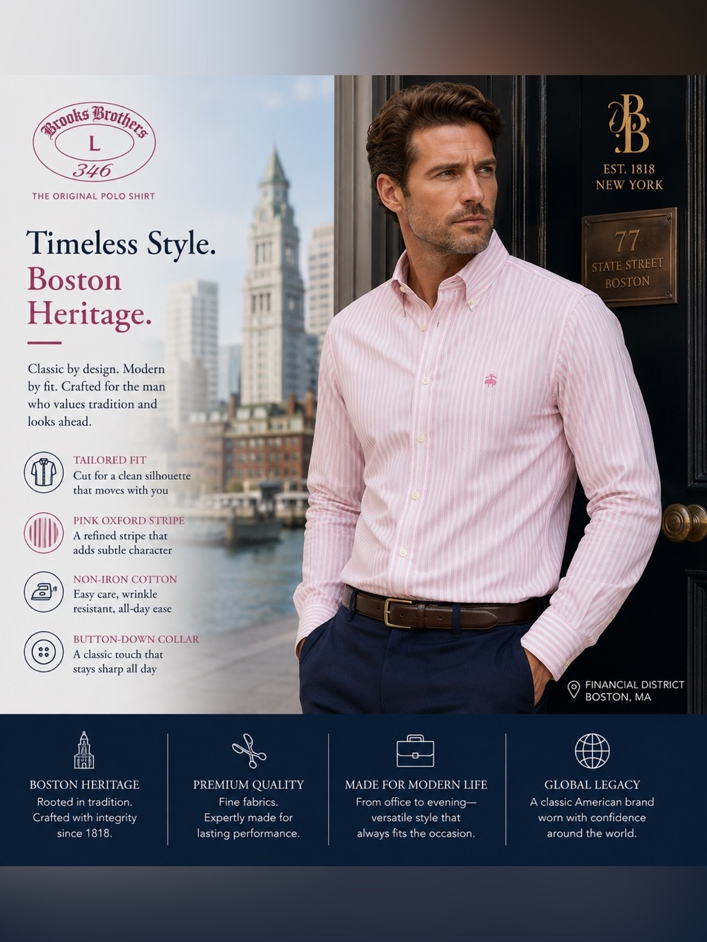 Brooks Brothers Men’s Pink Stripe Oxford Button-Down Shirt